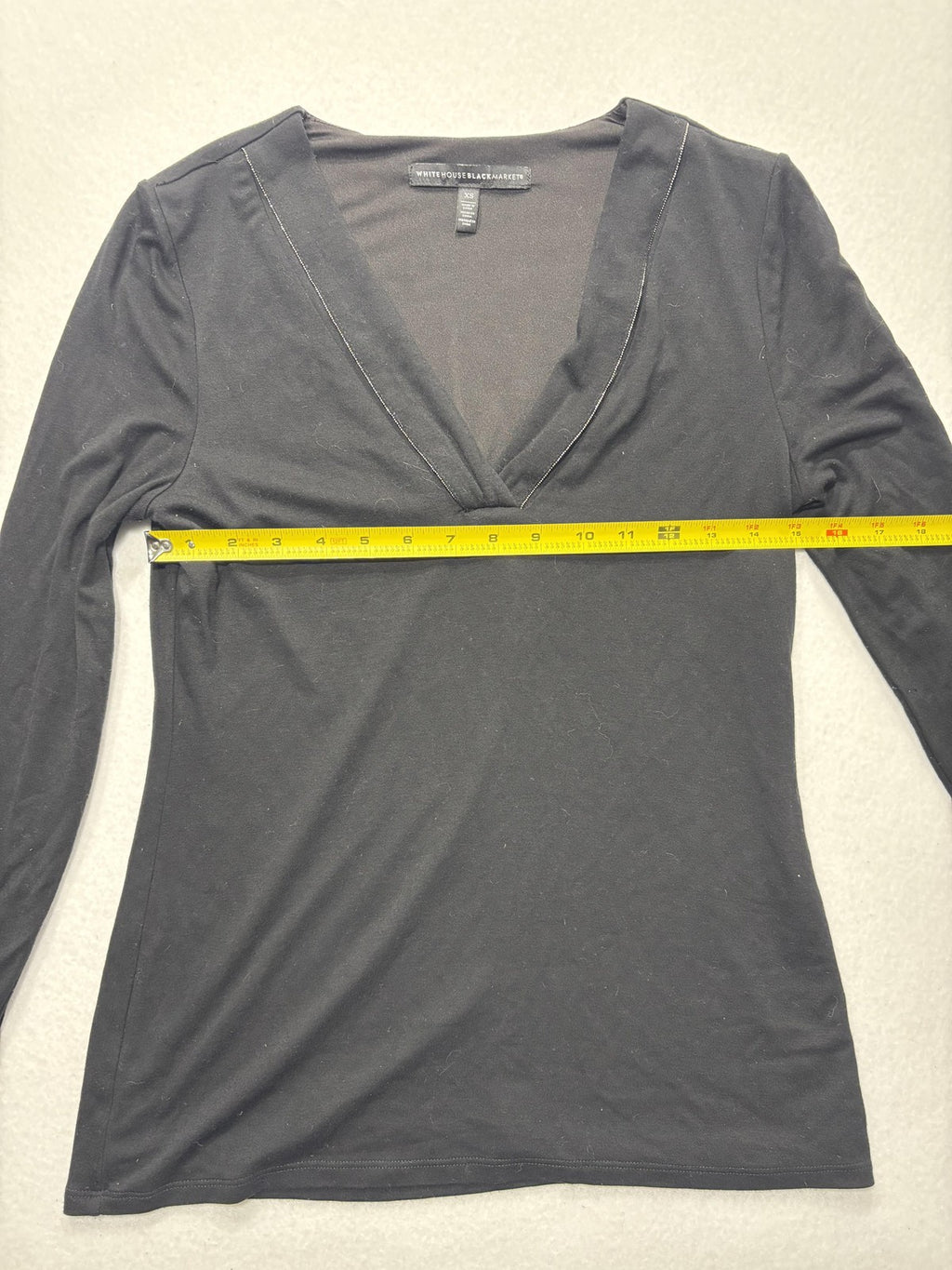 White House Black Market Shirt Womens XS Black Deep V Neck Long Sleeve Jersey