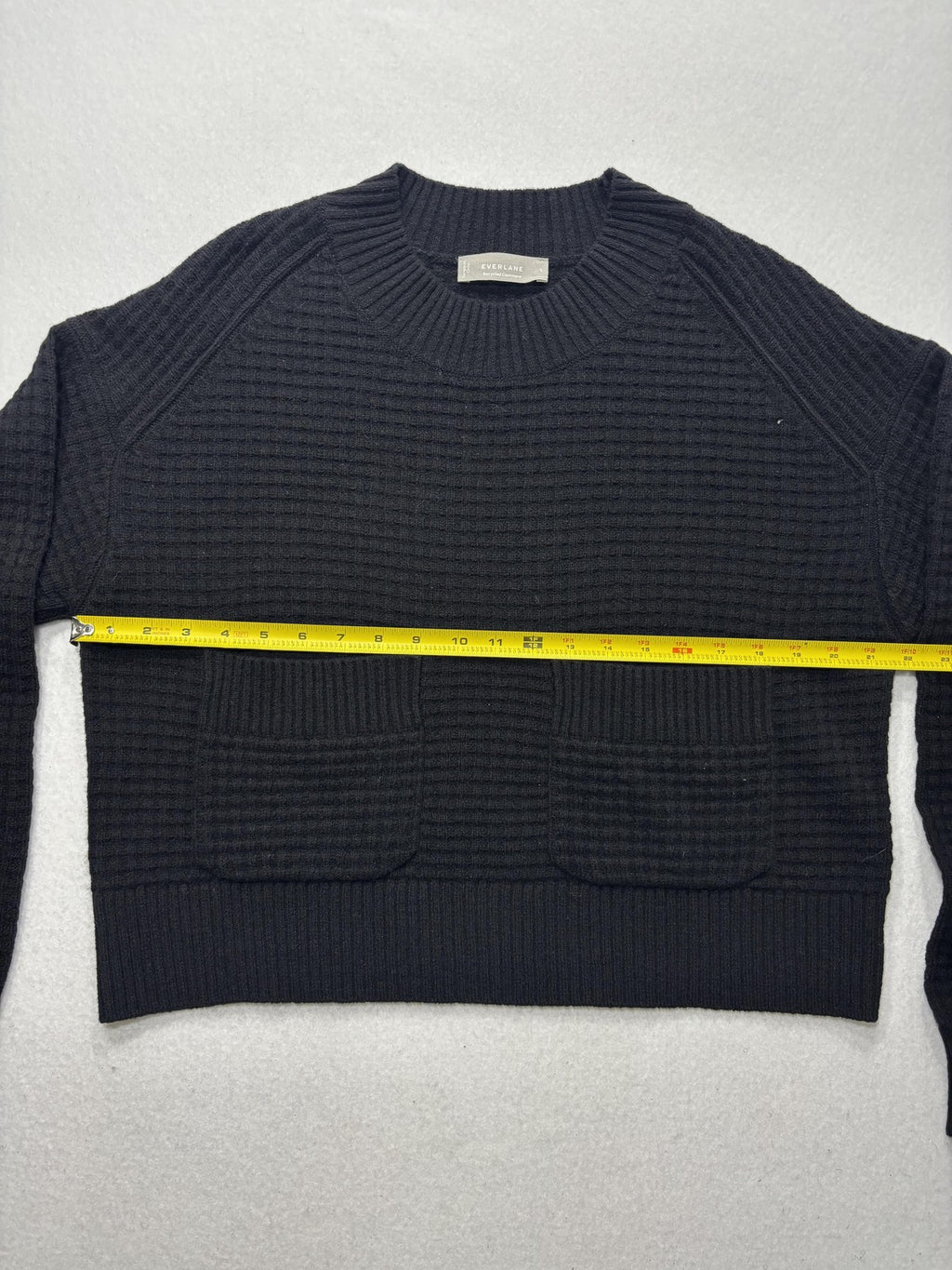 Everlane Sweater Womens Small Black Recycled Cashmere Waffle Crew Neck Pocket