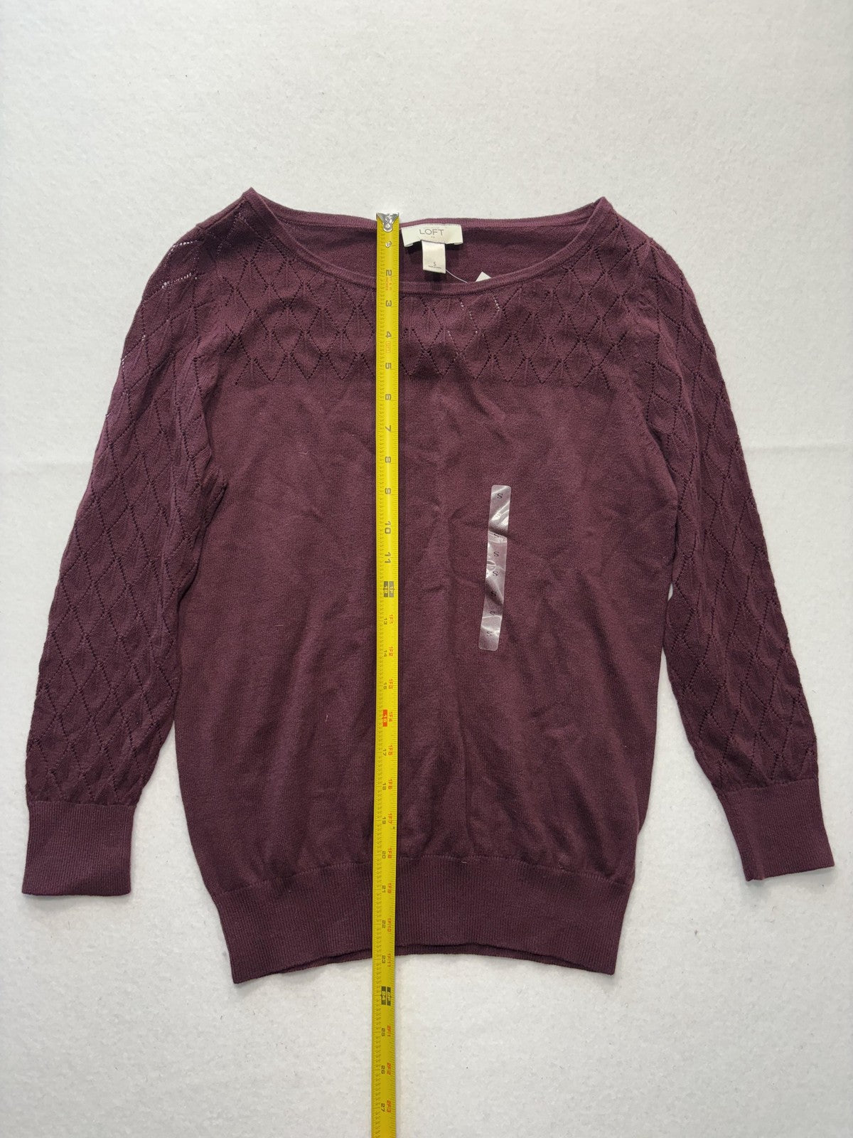 LOFT Sweater Womens Small Purple Boat Neck Diamond Knit Sleeve Pullover Top