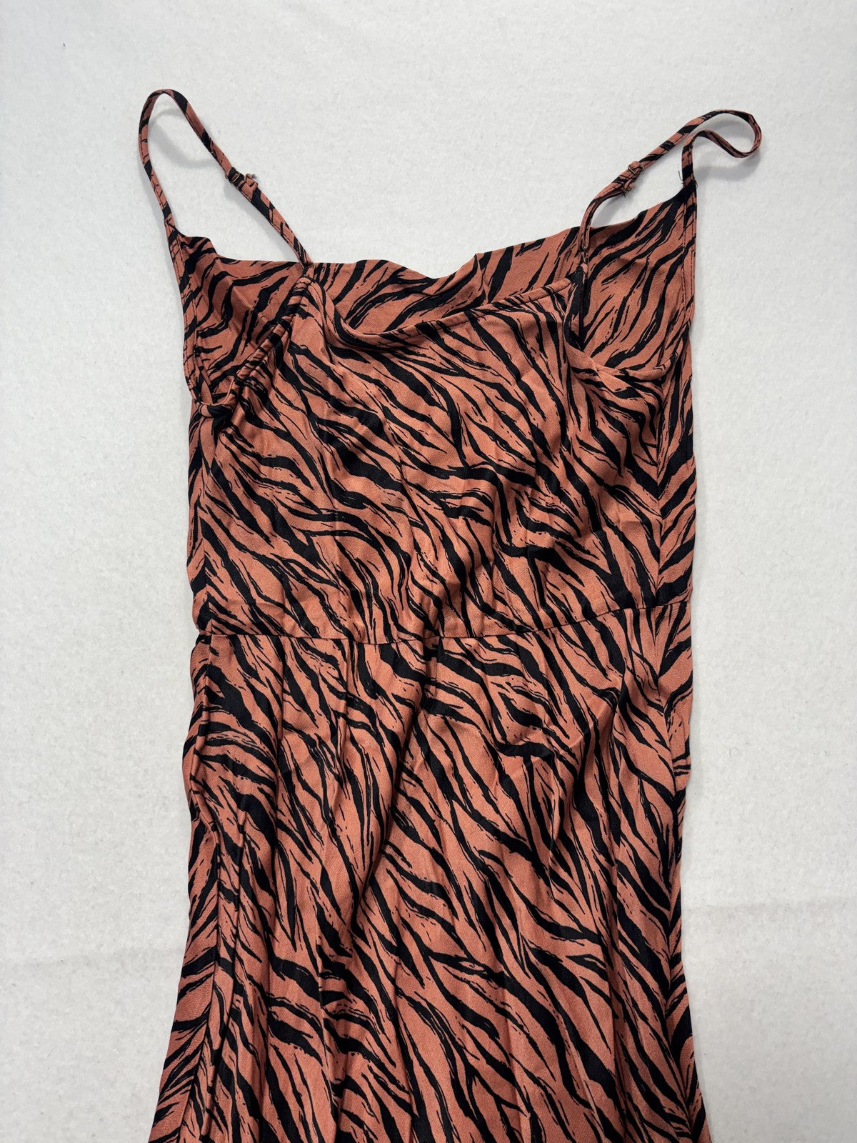 Anthropologie Slip Dress Womens XS Brown Animal Print Scoop Neck Strappy Midi