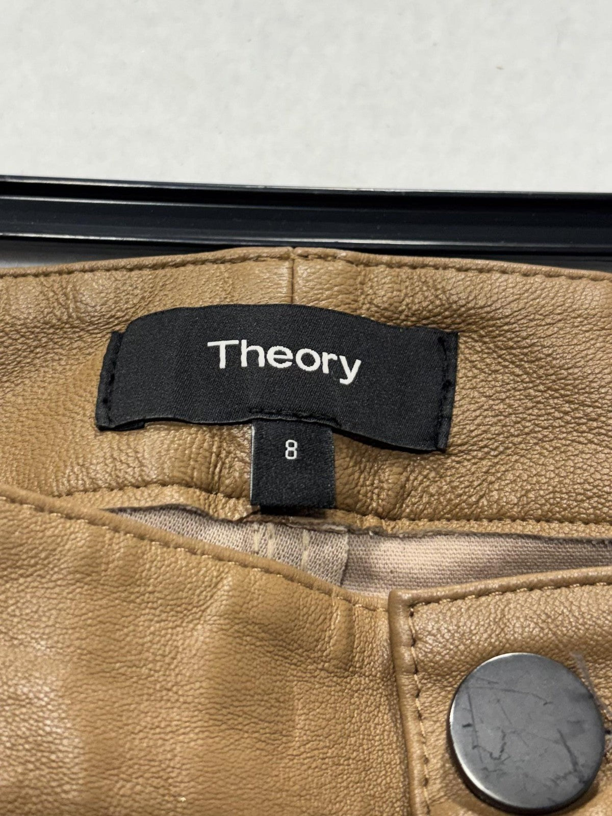 Theory Dress Pants Womens 8 Brown Lamb Leather Bristol Skinny 5 Pocket Zip