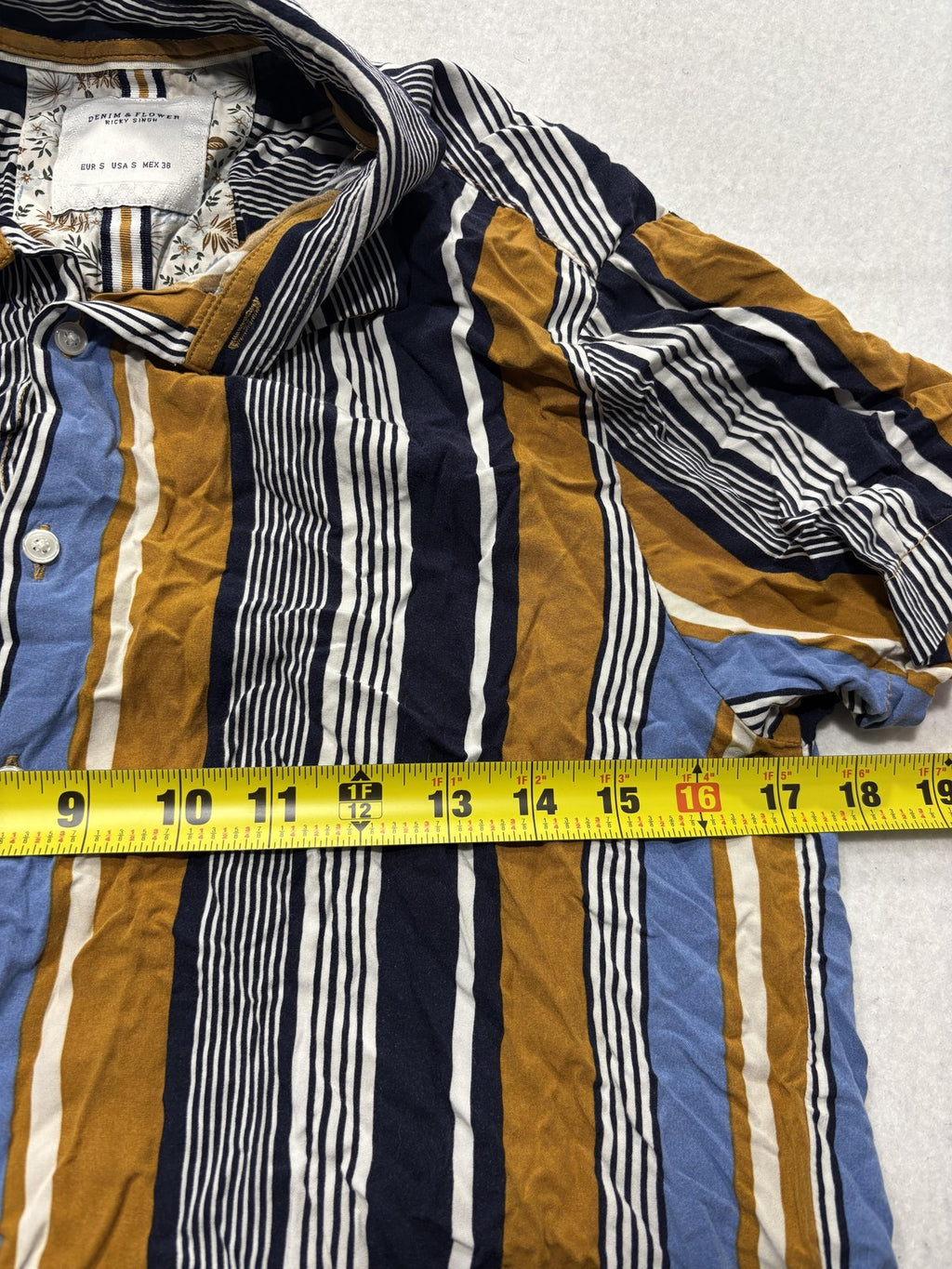 Denim & Flower Mens Small Multicolor Striped Short Sleeve Viscose Button Up
