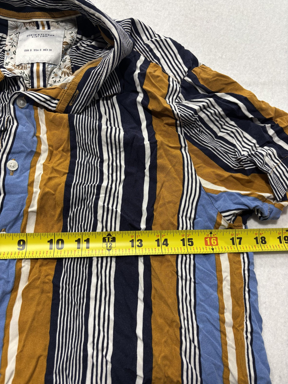 Denim & Flower Mens Small Multicolor Striped Short Sleeve Viscose Button Up