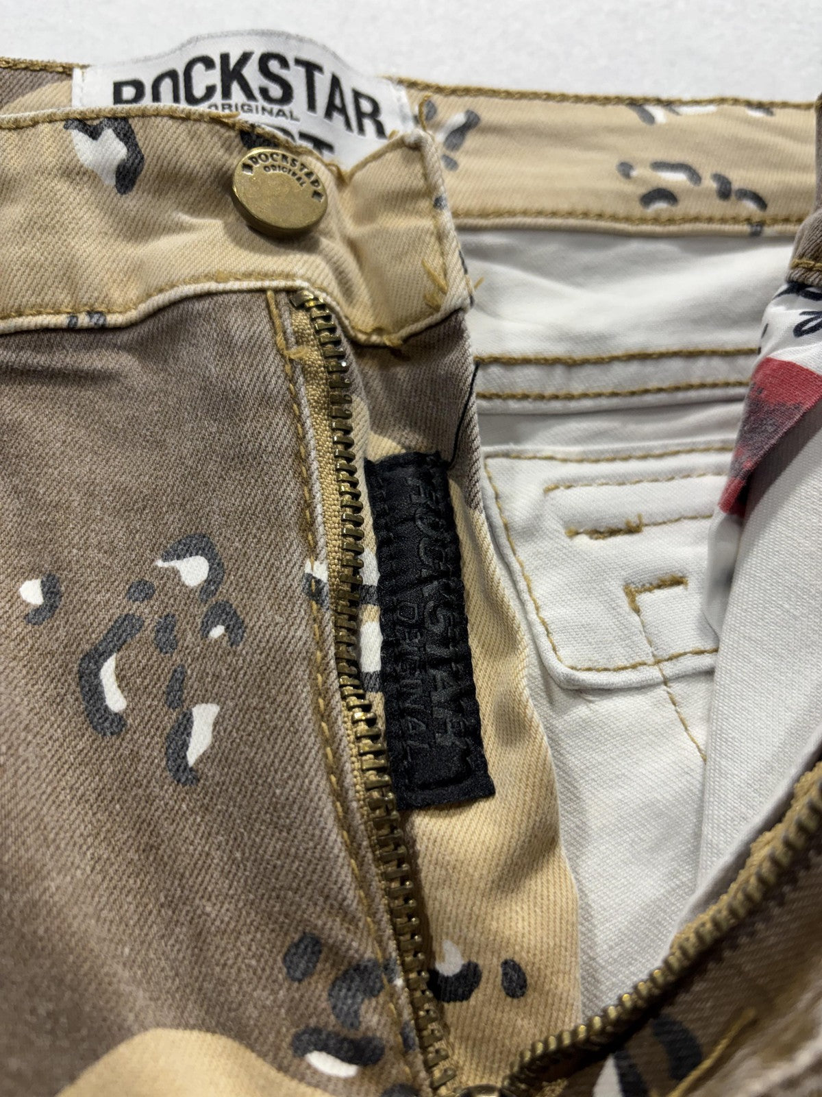 Rockstar Original Black Label Cargo Pants Mens 33x33 Brown Camo Flare Denim