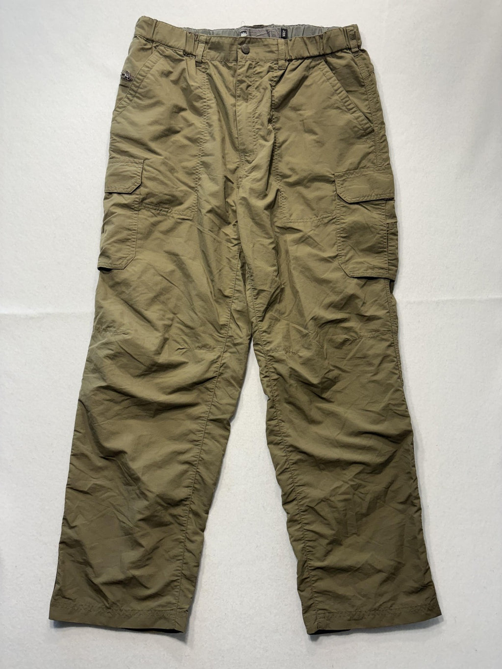 REI Cargo Pants Mens Large Green Nylon Elastic Waist UPF 50 Hiking Outdoor
