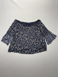 Lucky Brand Blouse Womens Medium Blue Paisley Off Shoulder 3/4 Bell Sleeve Boho