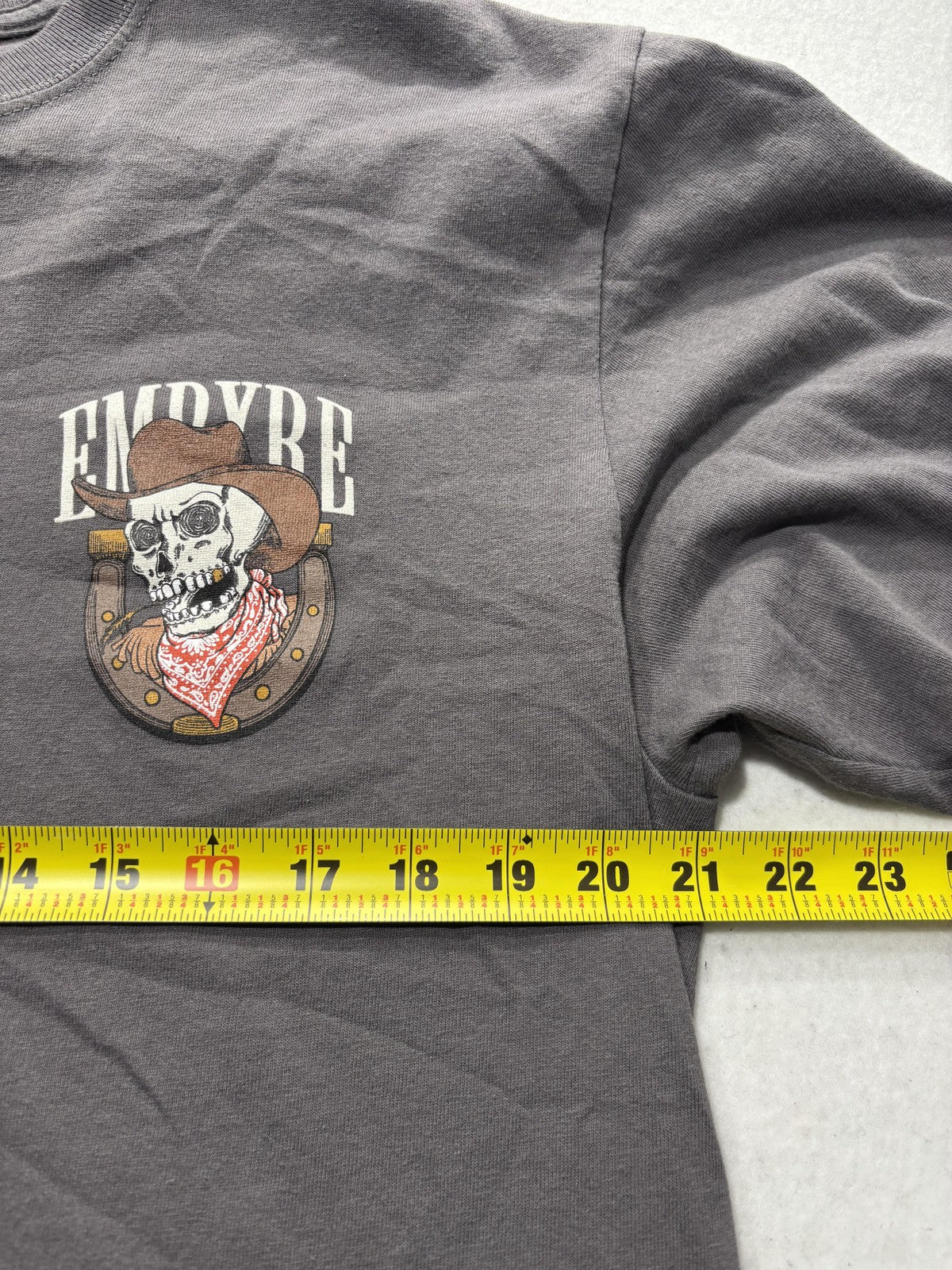 Empyre Shirt Mens Large Gray Cowboy Skeleton Skull Graphic Tee Western Halloween