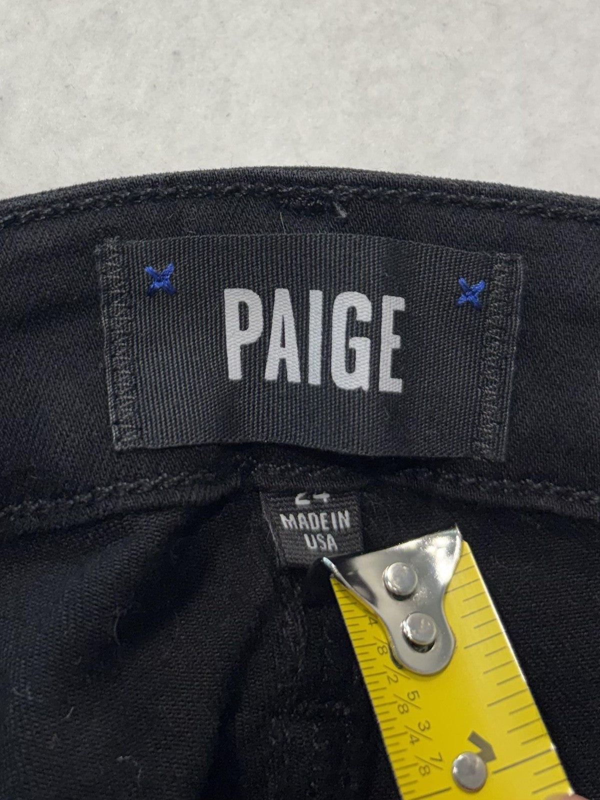 Paige Hoxton Straight Ankle Jeans Womens 24 Black Mid Rise Ruffle Fringe Stretch