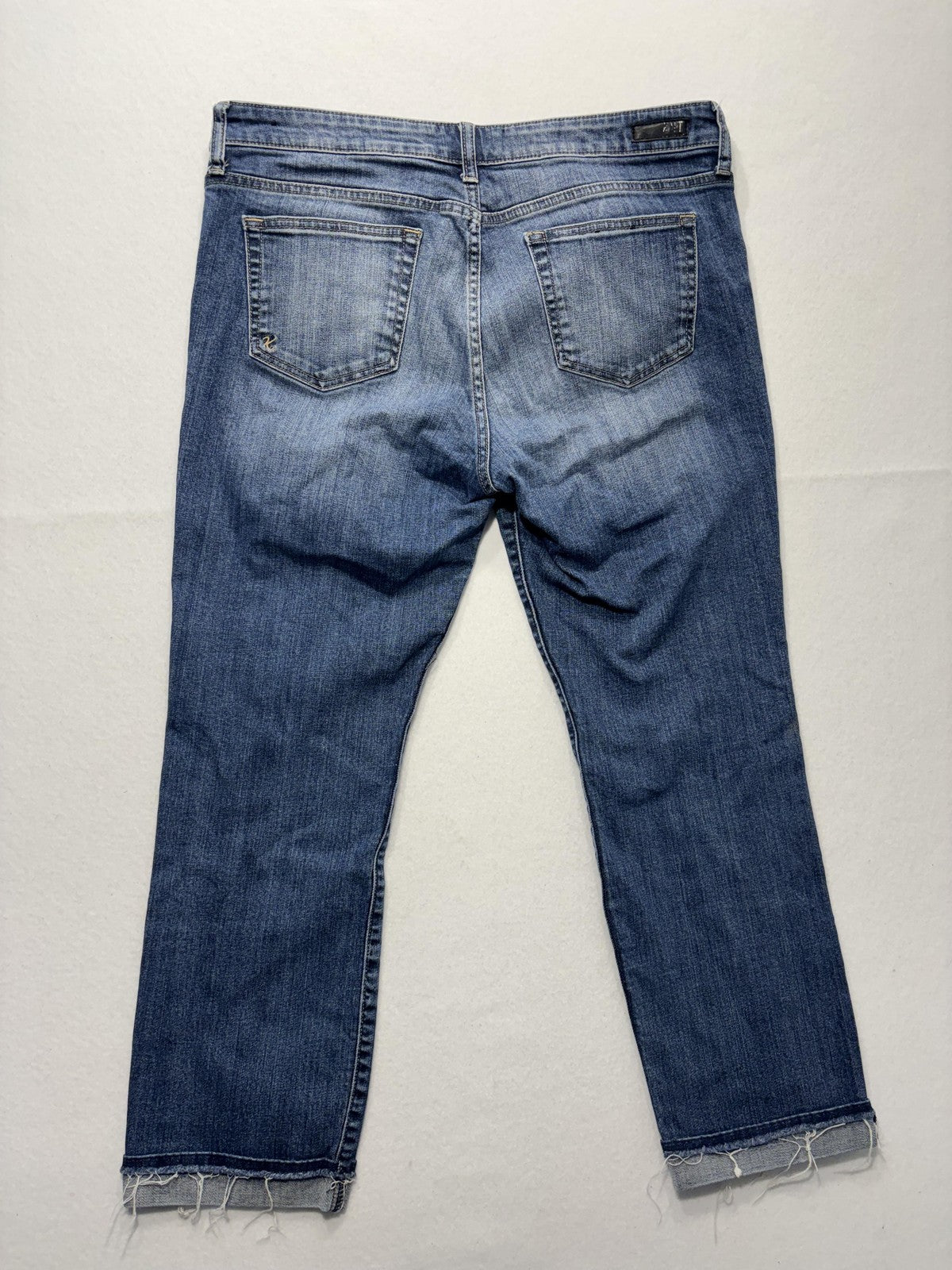 KUT From The Kloth Jeans Womens 14 Blue Mid Rise Straight Raw Hem Distressed