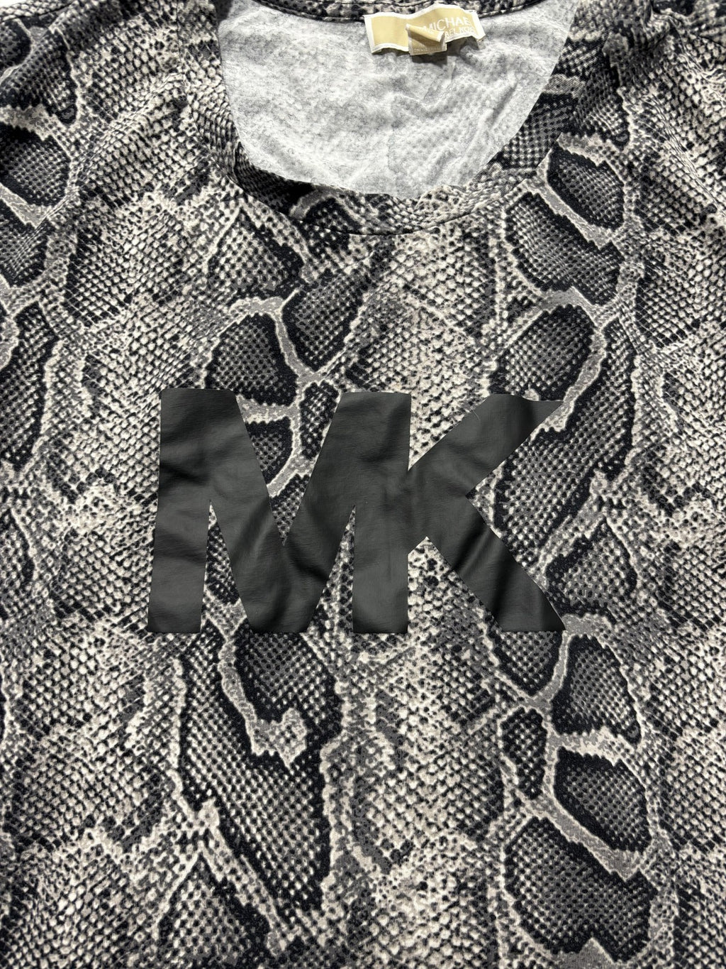 Michael Kors Shirt Womens 3X Gray Snake Print MK Logo Crew Neck Short Sleeve Tee