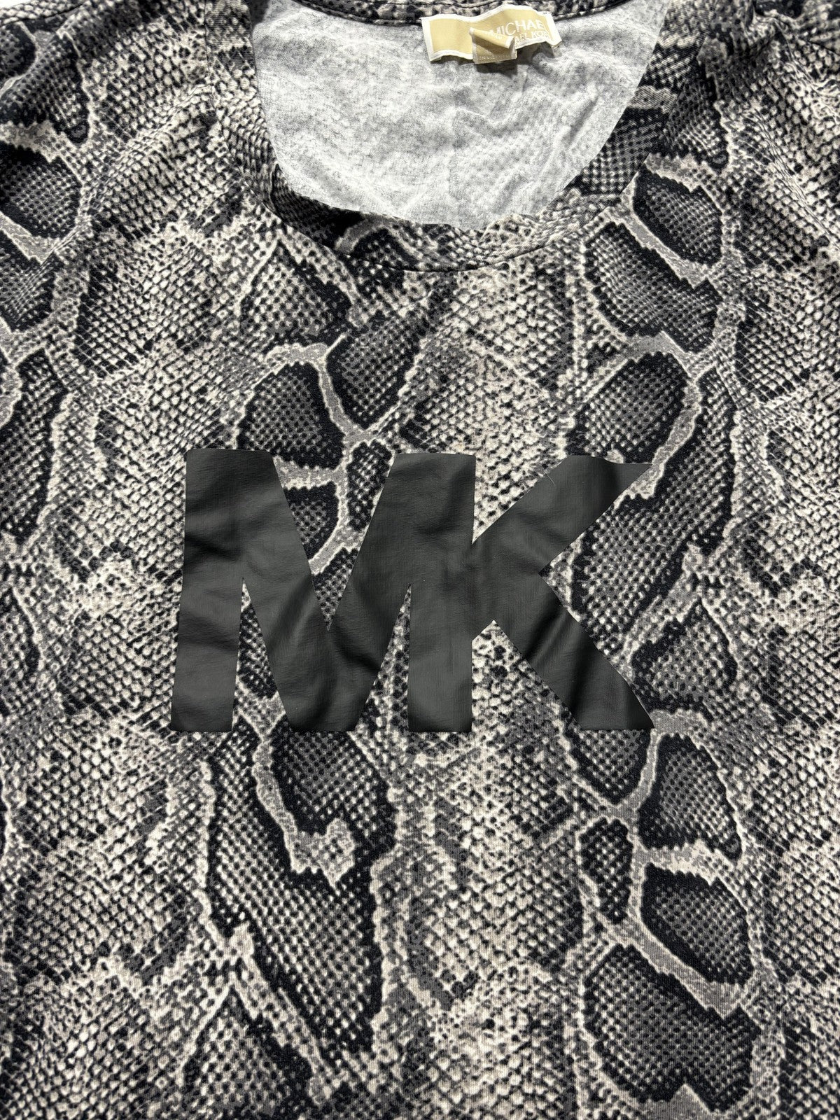 Michael Kors Shirt Womens 3X Gray Snake Print MK Logo Crew Neck Short Sleeve Tee
