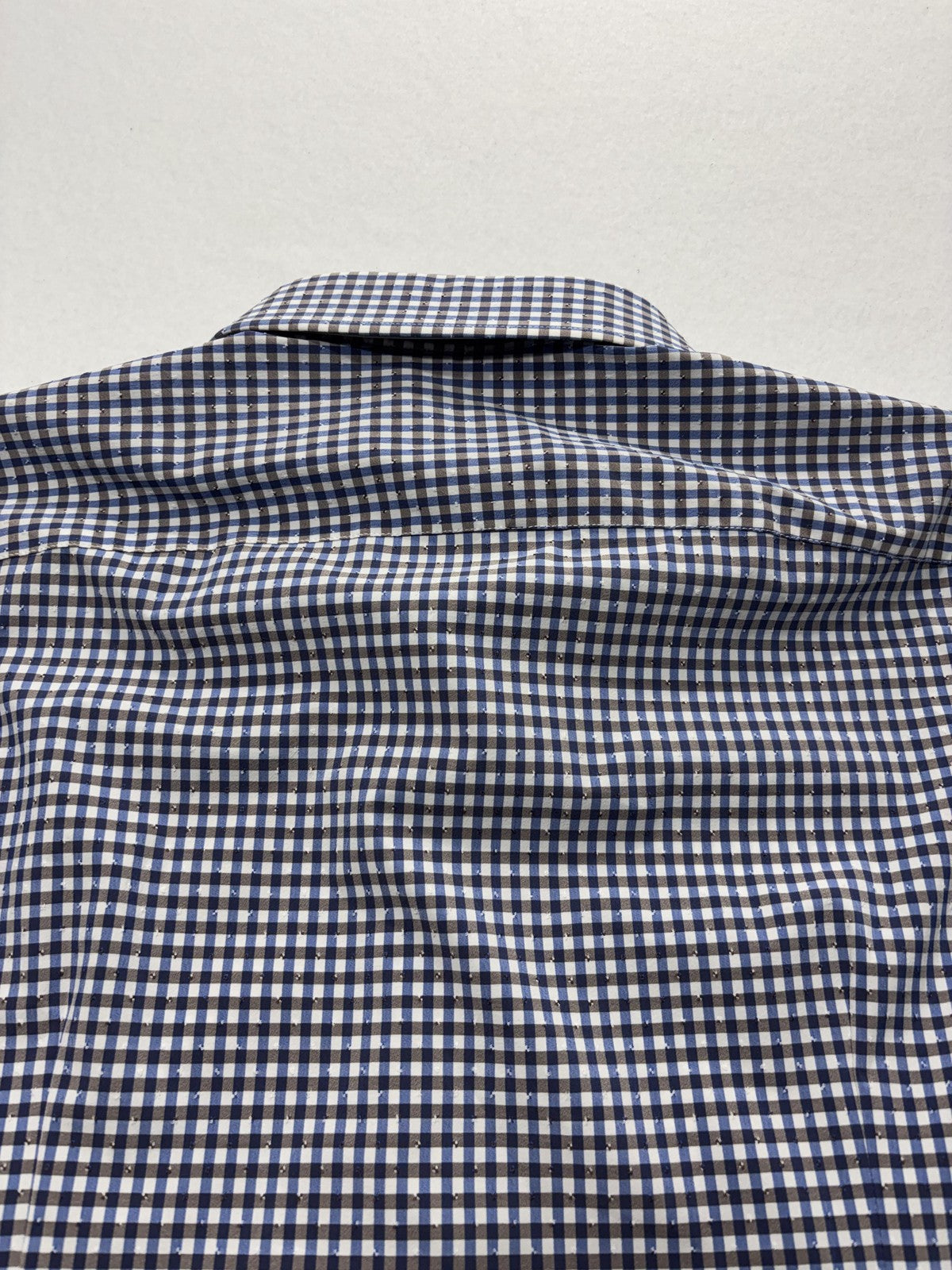 Quieti Dress Shirt Mens Large Blue Gingham Non Iron Performance Long Sleeve
