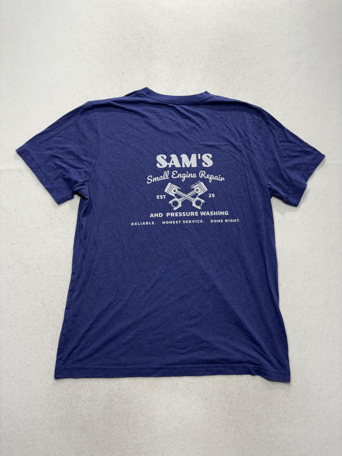 Sam's Small Engine Repair Shirt Mens Large Blue Pressure Washing Graphic Tee