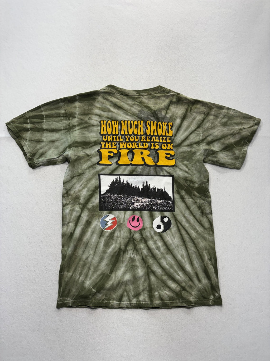 The Hundreds Shirt Mens Medium Green Tie Dye World On Fire Double Sided Graphic