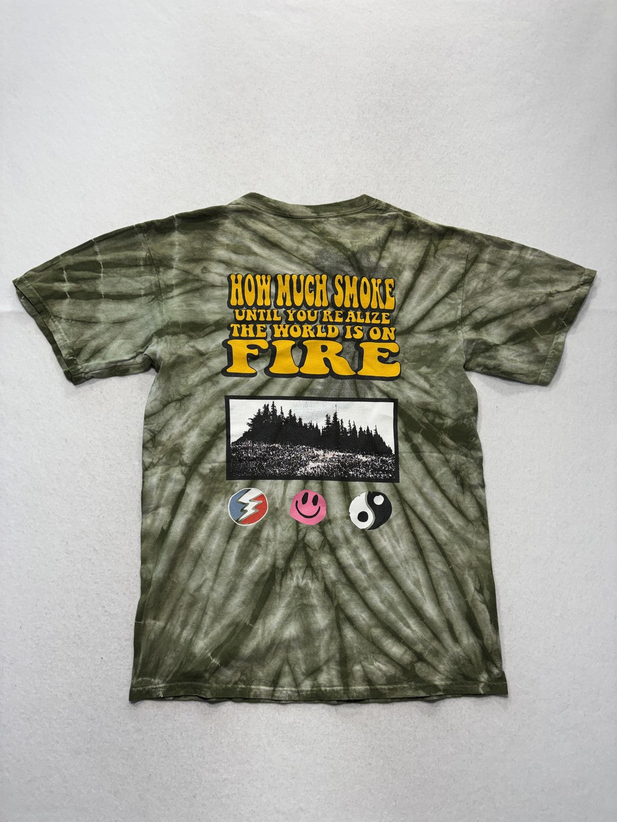 The Hundreds Shirt Mens Medium Green Tie Dye World On Fire Double Sided Graphic