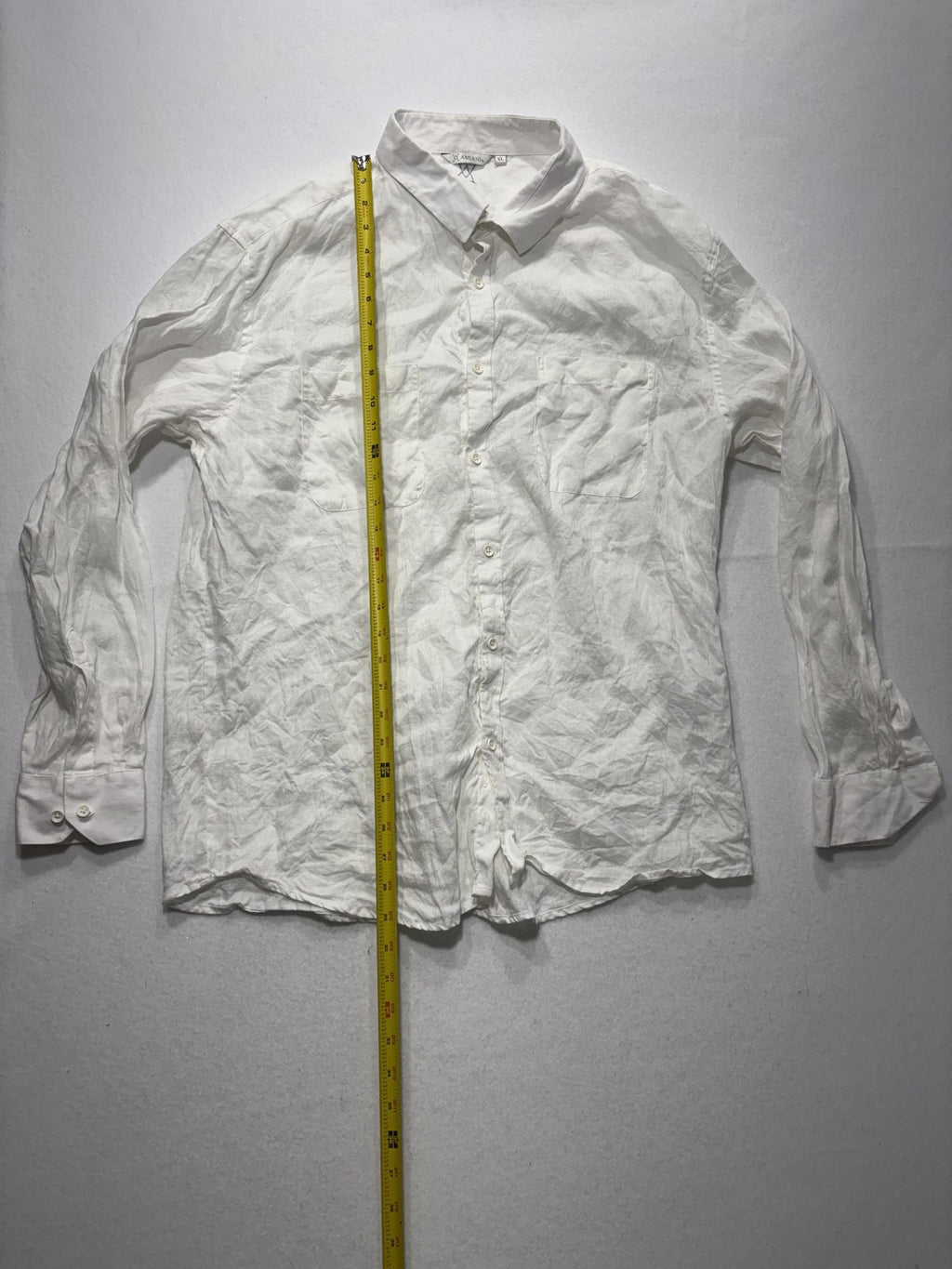 X Amiani Shirt Mens XL White Linen Long Sleeve Button Up Lightweight Casual