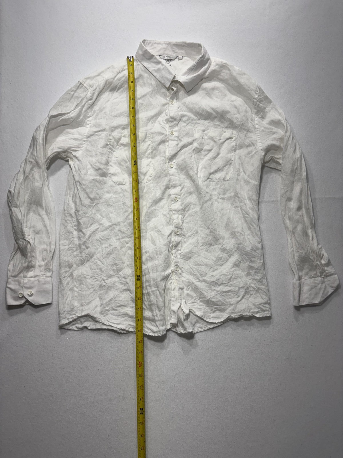 X Amiani Shirt Mens XL White Linen Long Sleeve Button Up Lightweight Casual