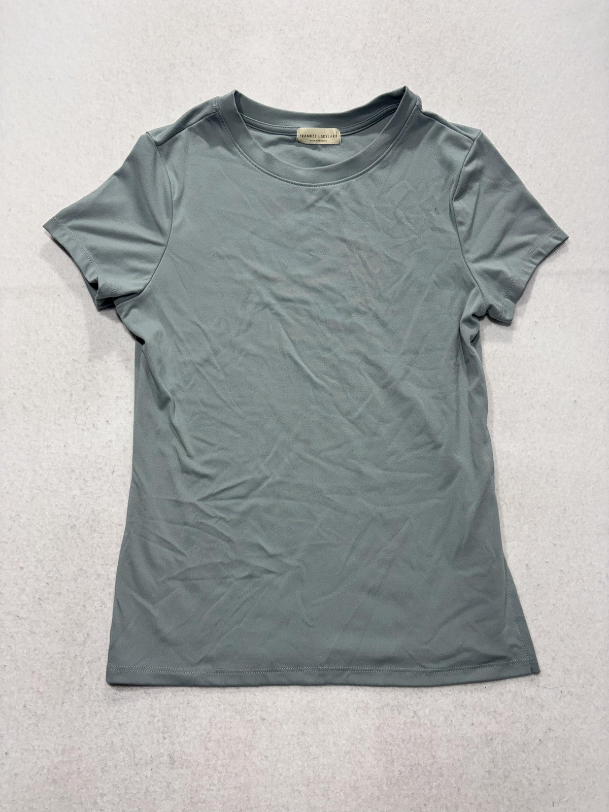 FRANKEE & SKYLARR Shirt Womens Large Green Crew Neck Short Sleeve Tee Stretch