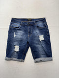 GINGTTO Bermuda Shorts Mens 34 Blue Denim 11" Inseam Distressed Slim 5-Pocket