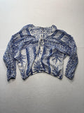 Free People Blouse Womens Medium Blue Long Sleeve Floral Tassel Crop Top Boho