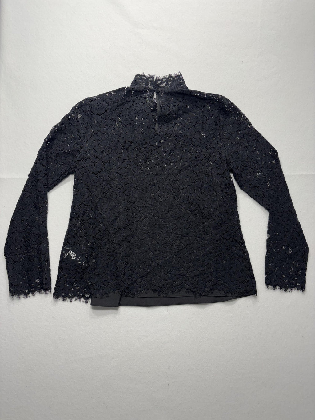 J.Crew Blouse Womens 6 Black Lace Mock Neck Long Sleeve Lined Sheer Party Top