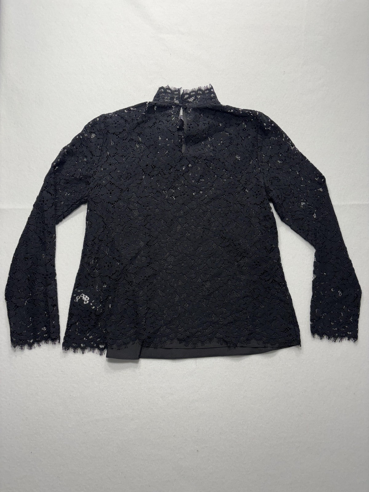 J.Crew Blouse Womens 6 Black Lace Mock Neck Long Sleeve Lined Sheer Party Top