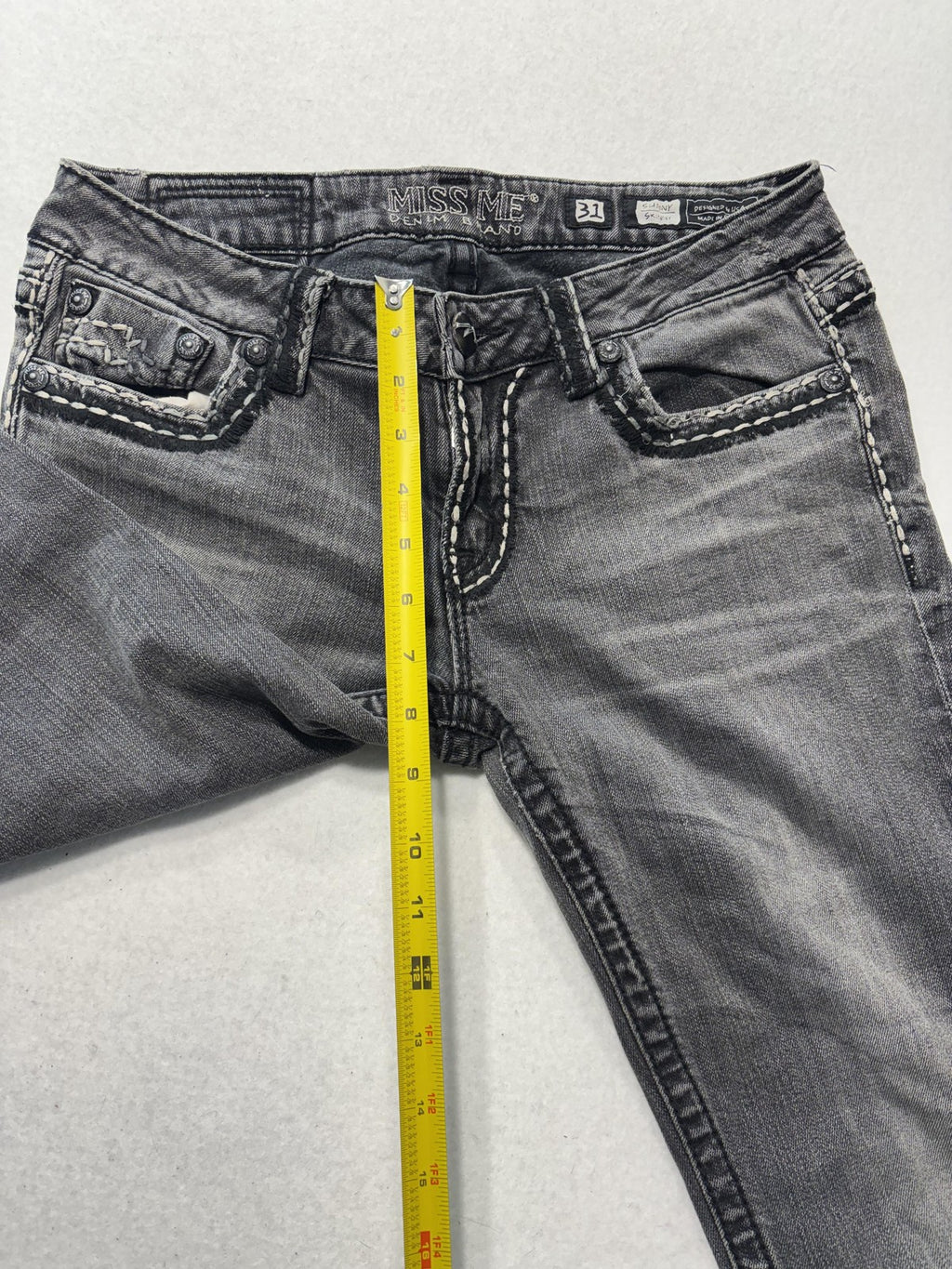 Miss Me Sunny Skinny Jeans Womens 31 Charcoal Wash Mid Rise Embroidered 31x30.5