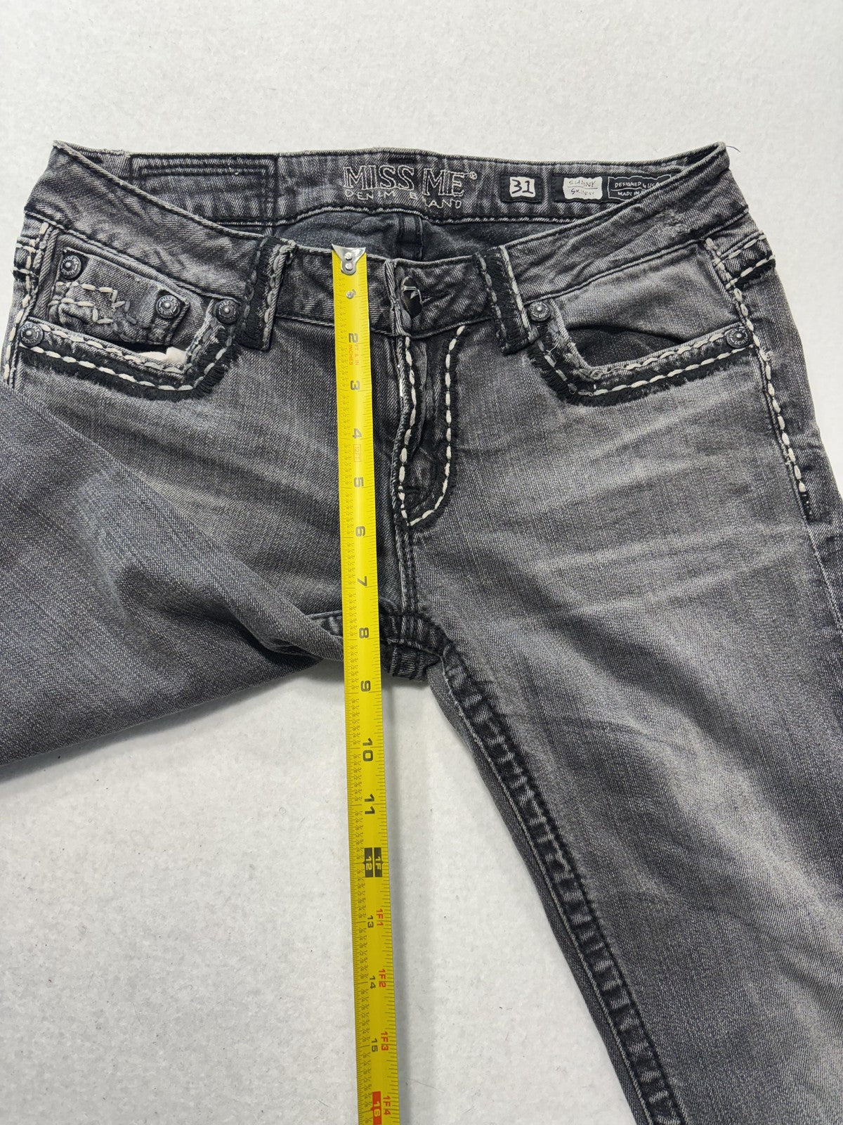 Miss Me Sunny Skinny Jeans Womens 31 Charcoal Wash Mid Rise Embroidered 31x30.5