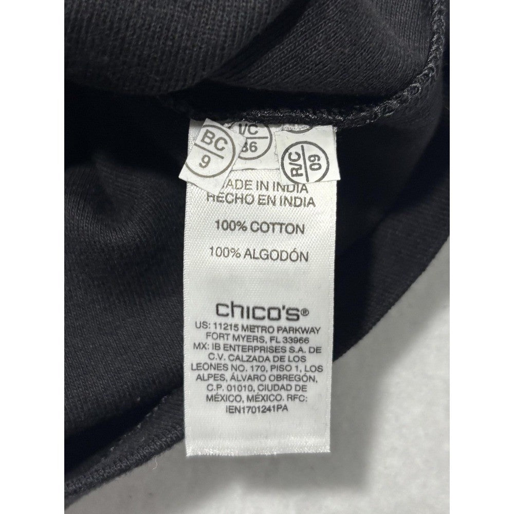 Chico's Shirt Womens 2 Black Boat Neck 3/4 Sleeve Cotton Jersey Tee Casual Top