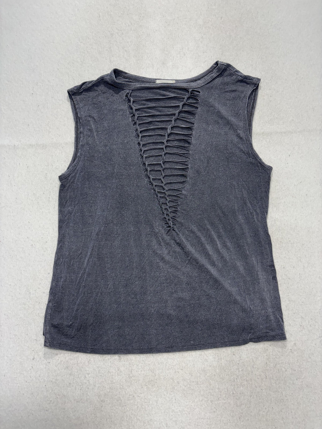 Tinywillow Womens Large Gray Crew Neck Ladder Cutout Sleeveless Tank Top