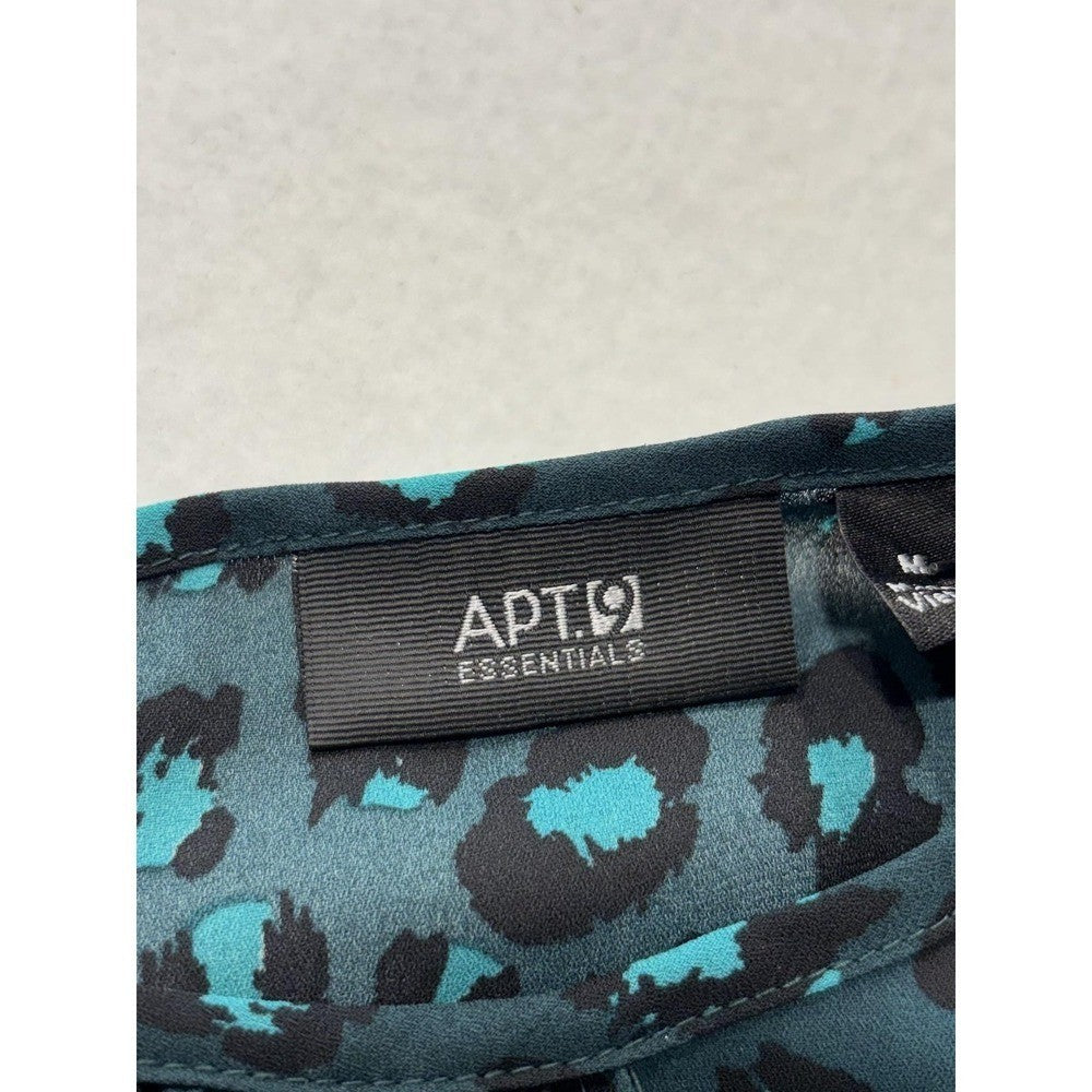 Apt. 9 Blouse Womens Medium Green Leopard Print Shirred Neck Sleeveless Top