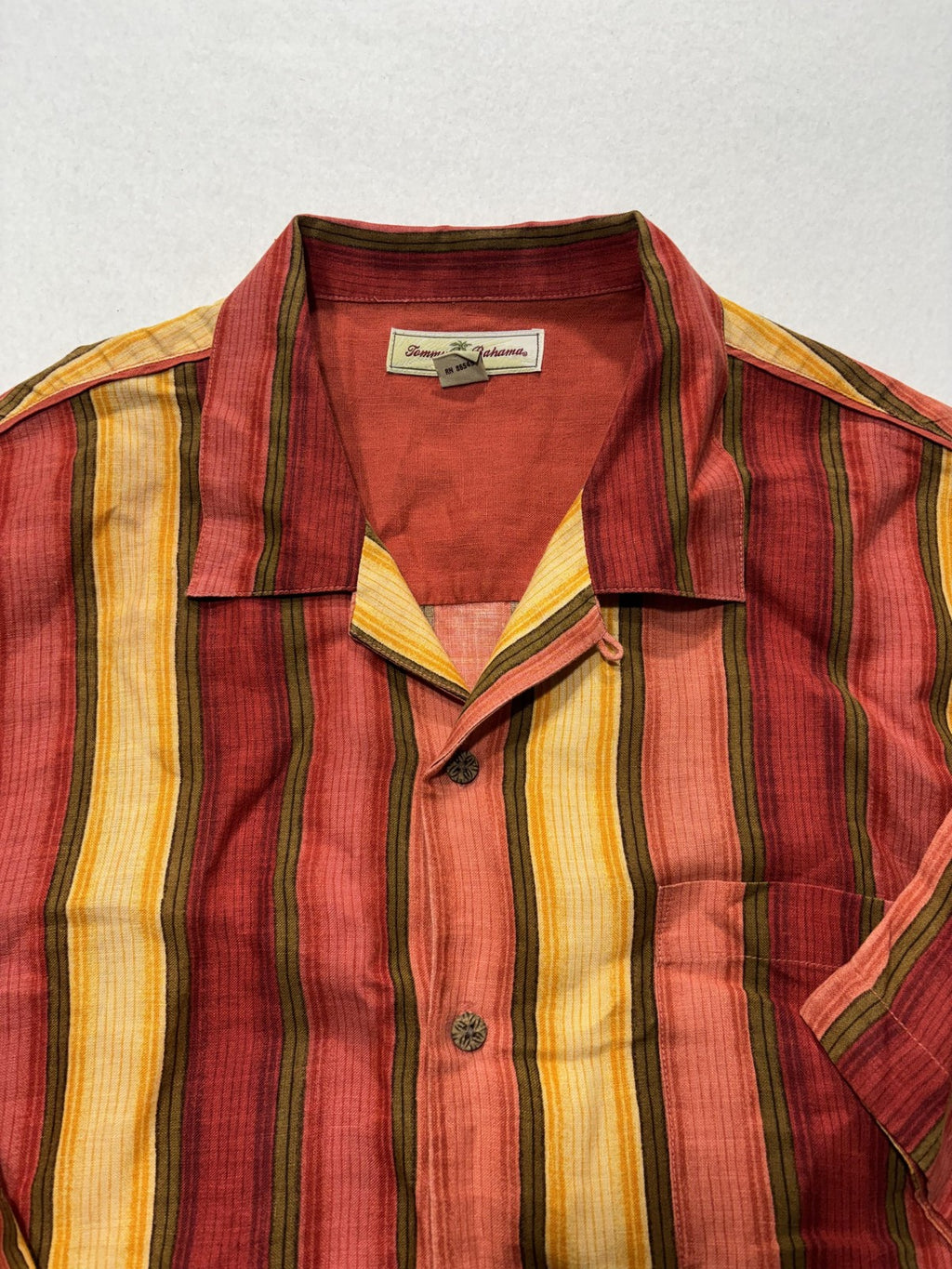 Tommy Bahama Shirt Mens Large Multicolor Striped Linen Short Sleeve Button Up
