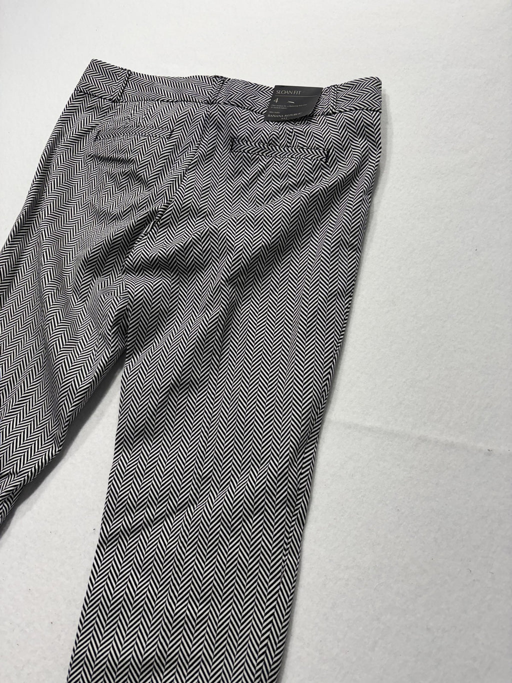 Banana Republic Dress Pants Womens 4 Black White Herringbone Sloan Slim Ankle