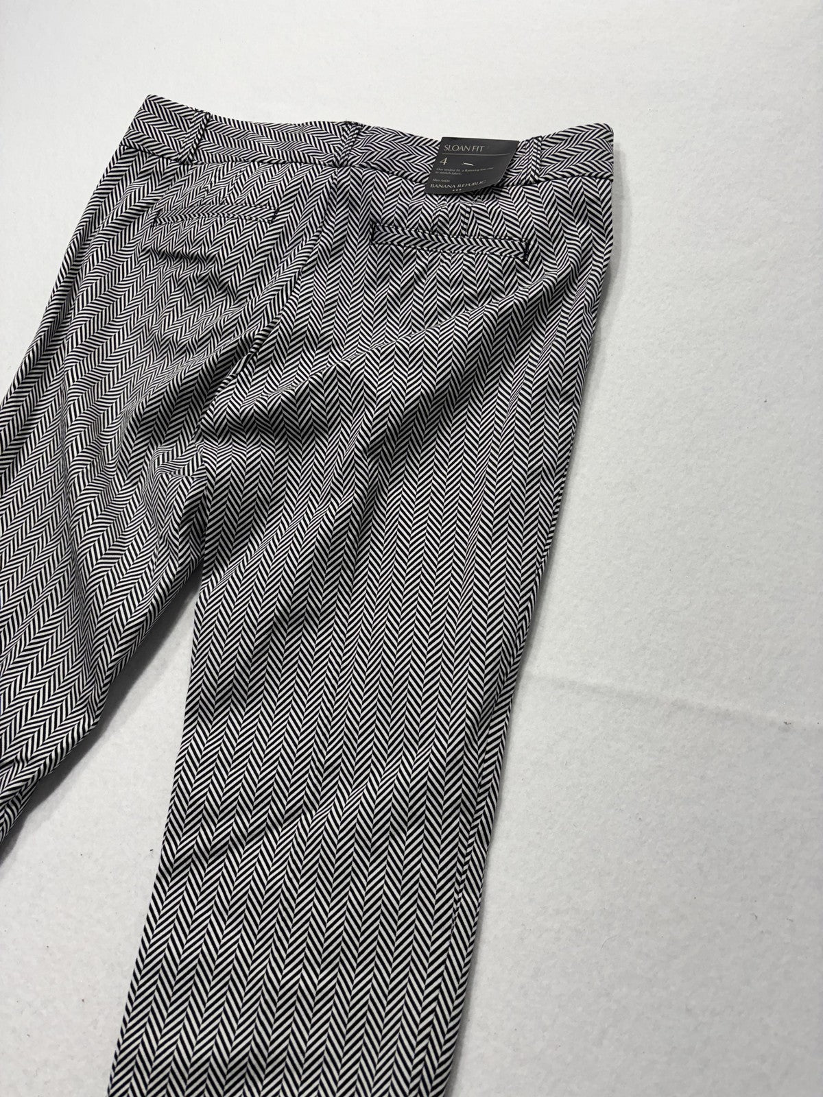 Banana Republic Dress Pants Womens 4 Black White Herringbone Sloan Slim Ankle