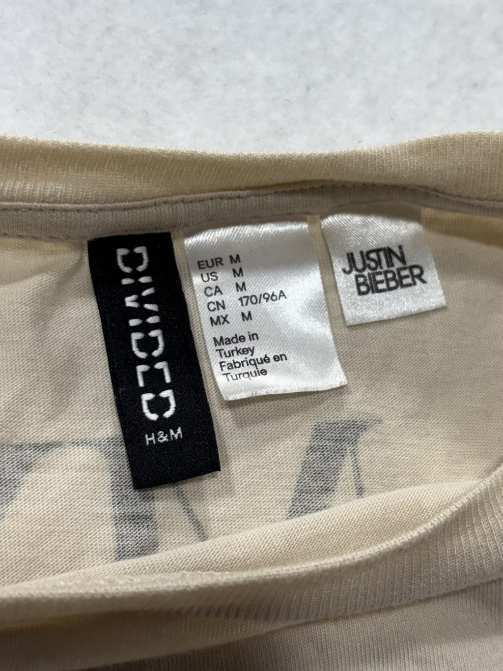 H&M Shirt Mens Medium Beige Justin Bieber Purpose Tour 2017 Graphic Concert Tee