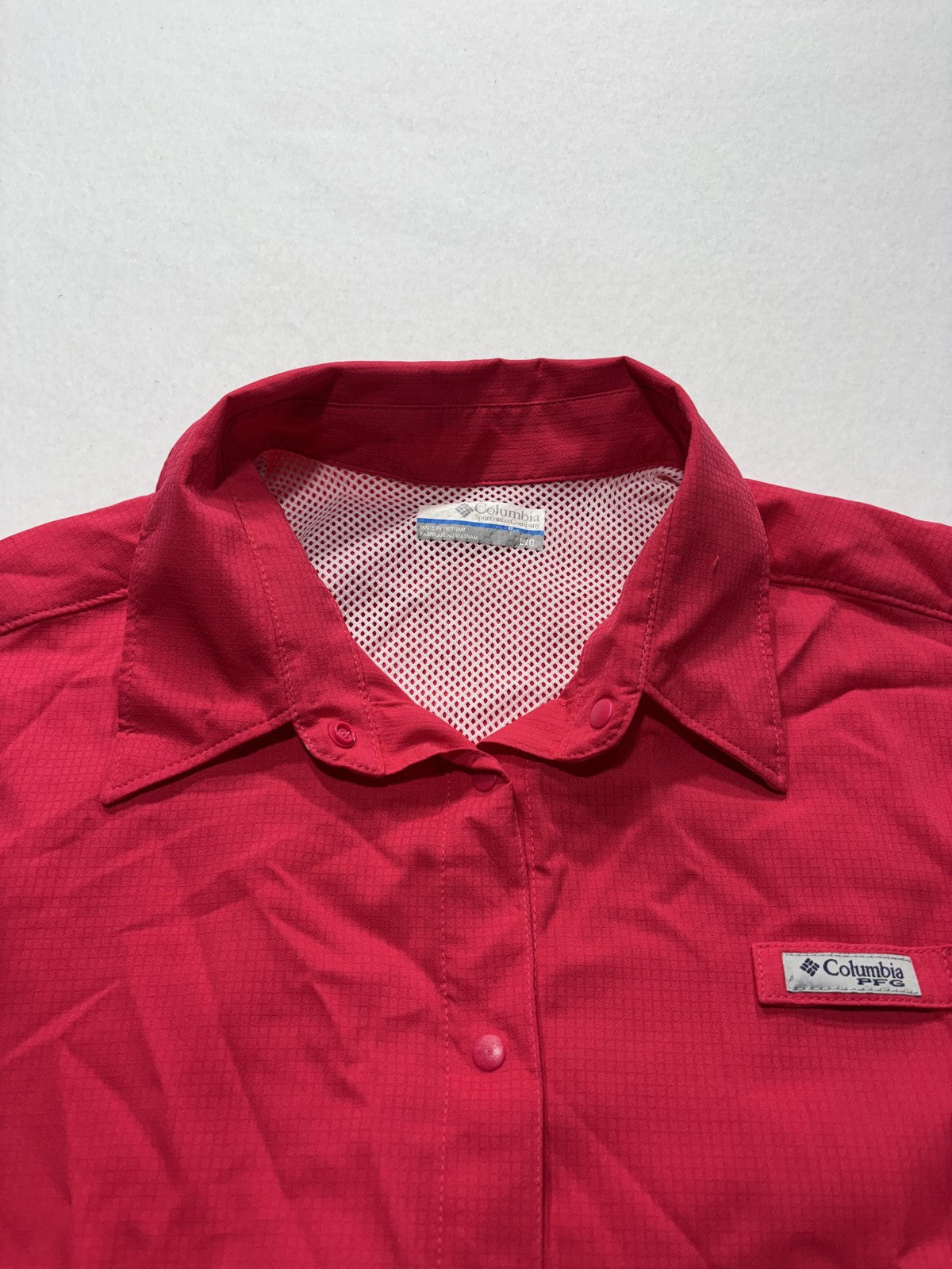 Columbia PFG Shirt Mens Large Red Long Sleeve Fishing Button Up Vented