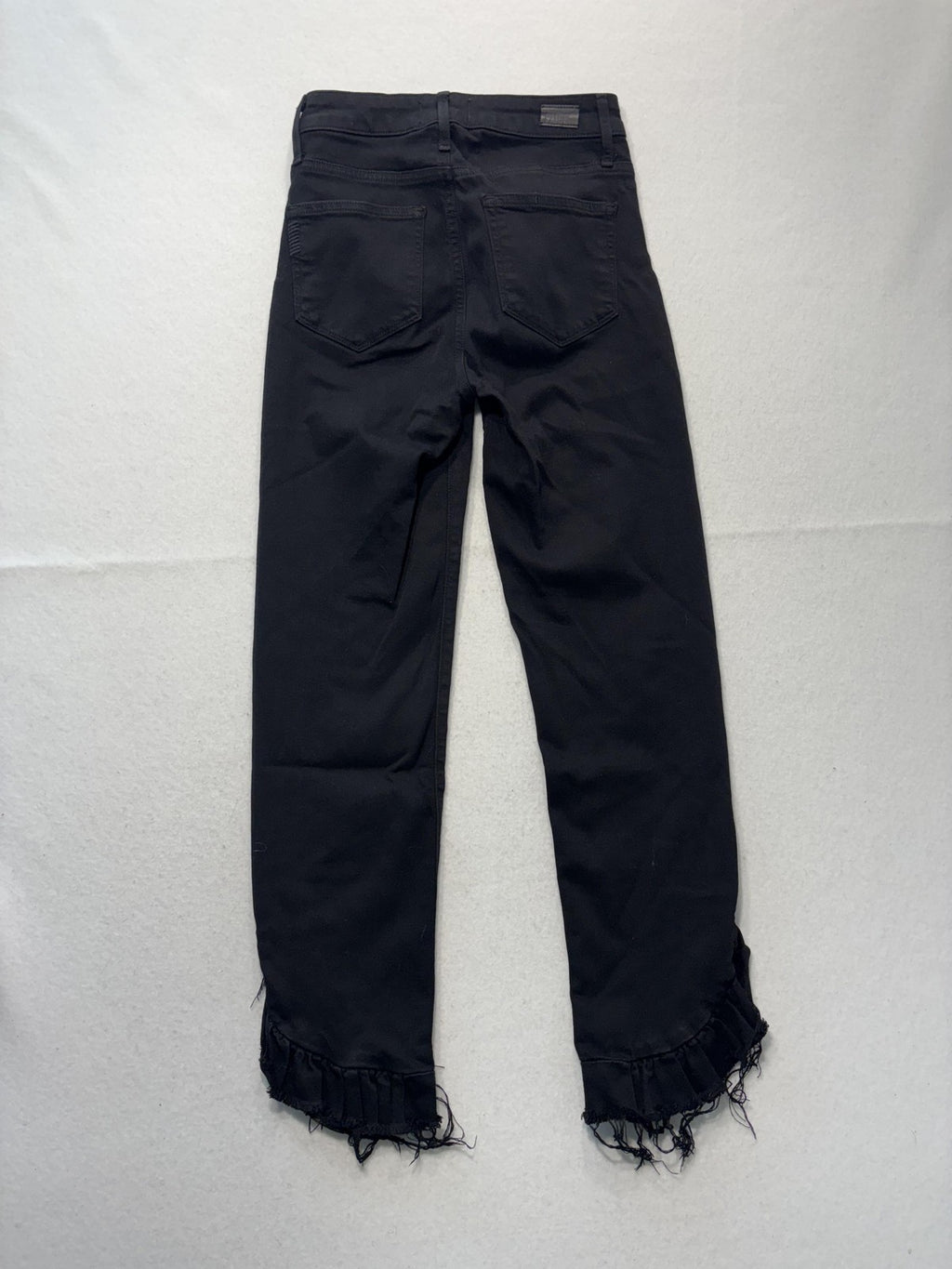 Paige Hoxton Straight Ankle Jeans Womens 24 Black Mid Rise Ruffle Fringe Stretch