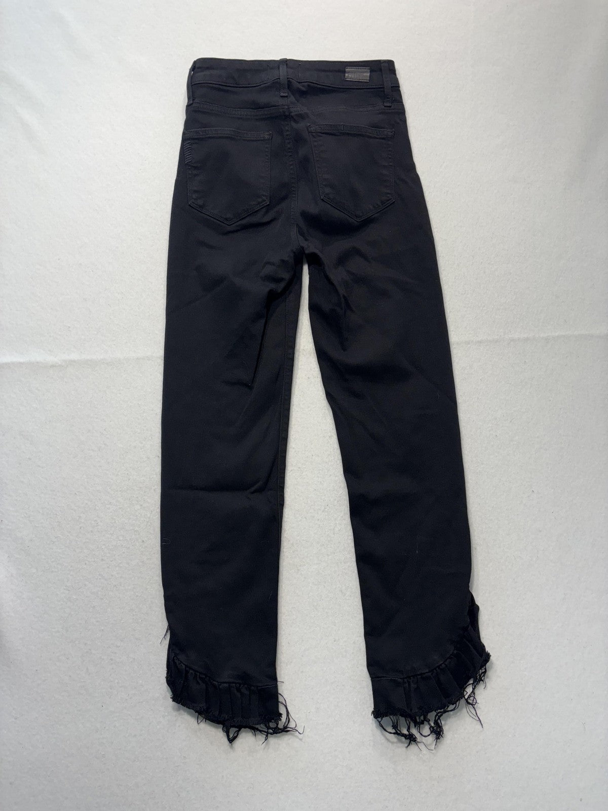 Paige Hoxton Straight Ankle Jeans Womens 24 Black Mid Rise Ruffle Fringe Stretch