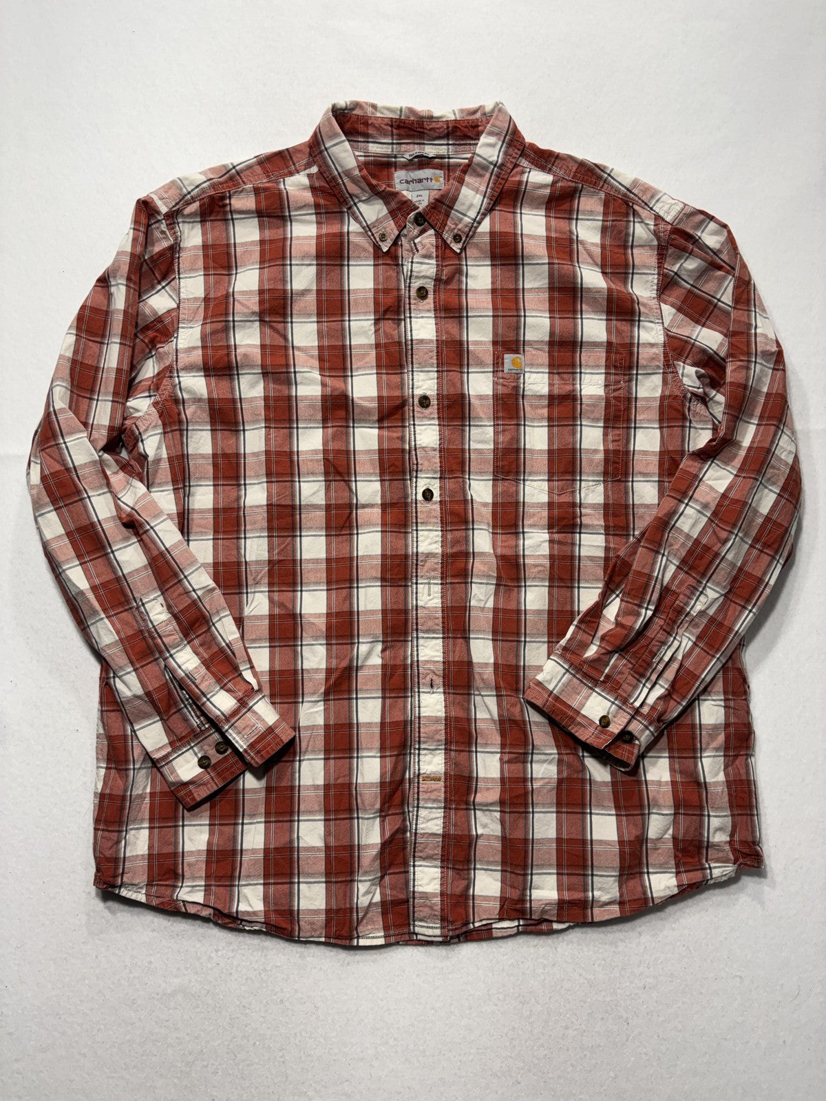 Carhartt Shirt Mens 2XL Red Plaid Long Sleeve Button Up Relaxed Fit Workwear