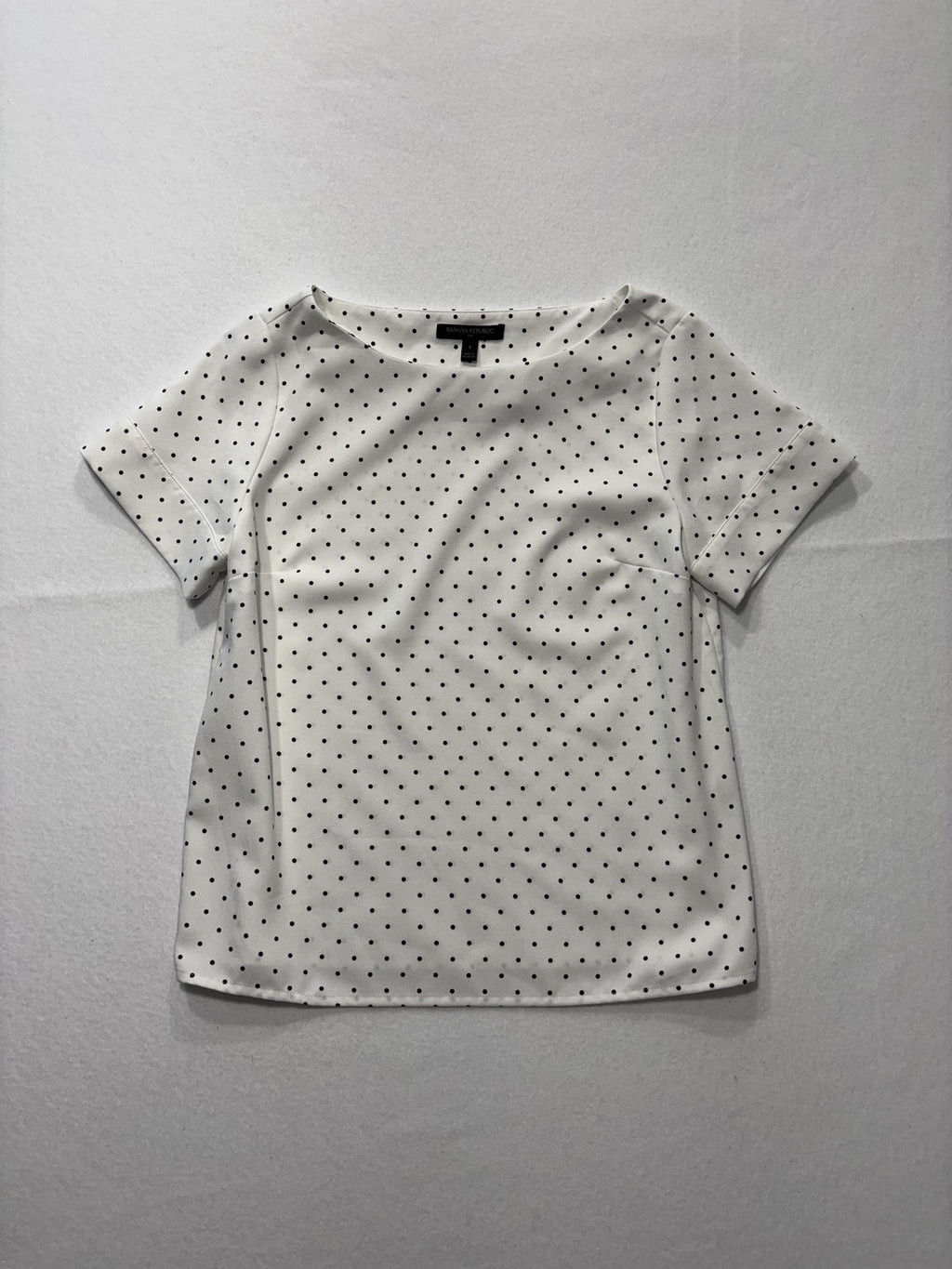 Banana Republic Blouse Womens S Petite White Polka Dot Boatneck Short Sleeve Top