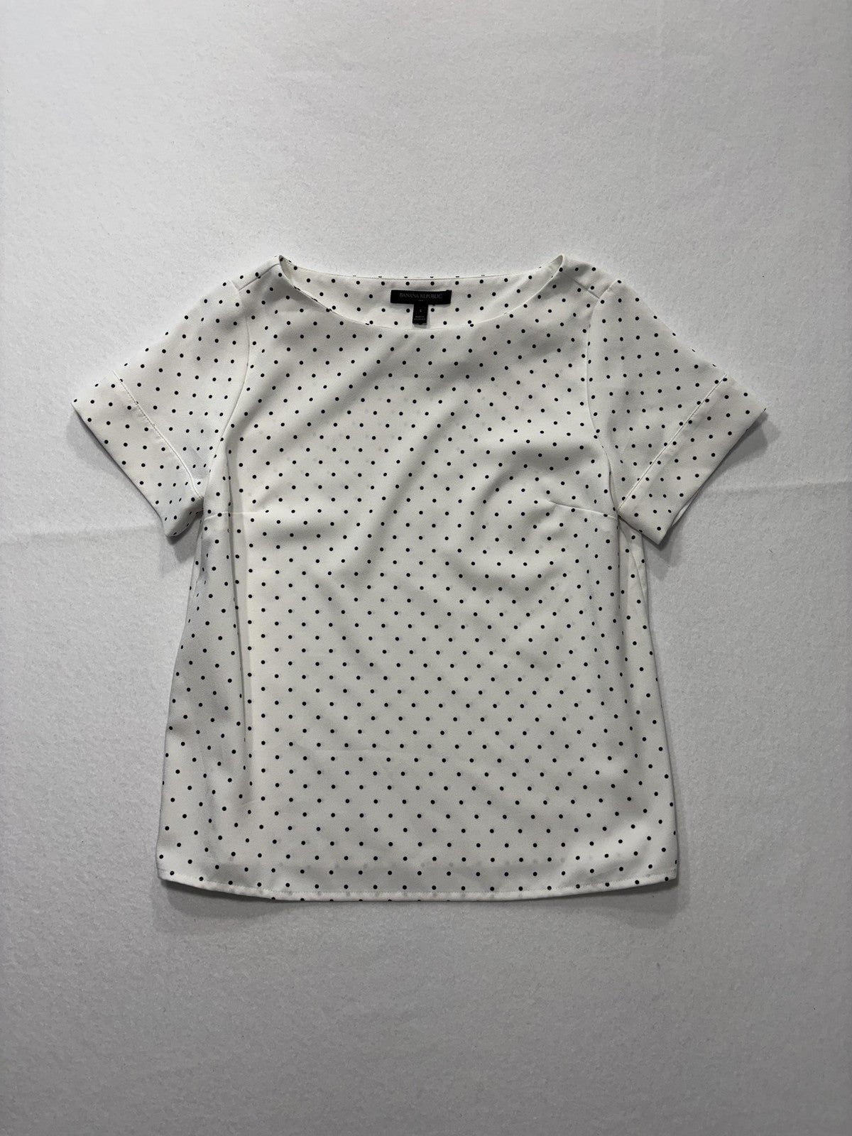 Banana Republic Blouse Womens S Petite White Polka Dot Boatneck Short Sleeve Top