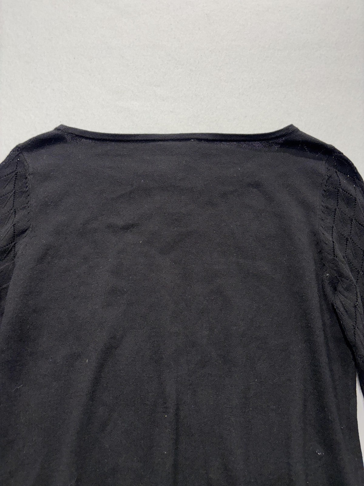LOFT Sweater Womens Small Black Boat Neck Diamond Knit Sleeve Pullover Top