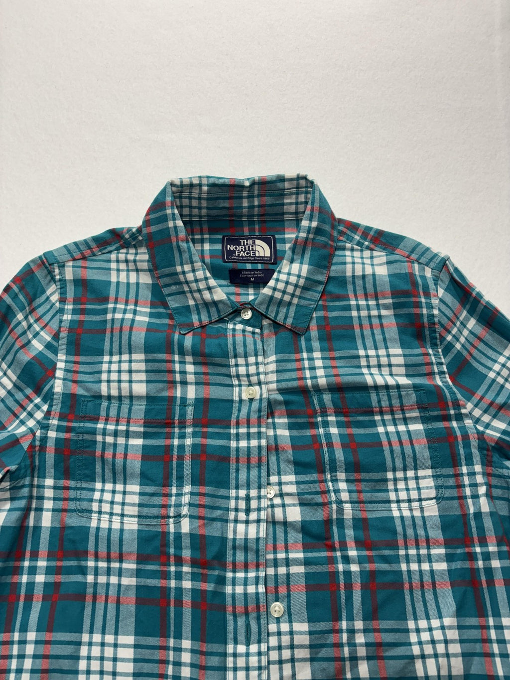 The North Face Shirt Mens Medium Green Plaid Long Sleeve Button Up Cotton Casual
