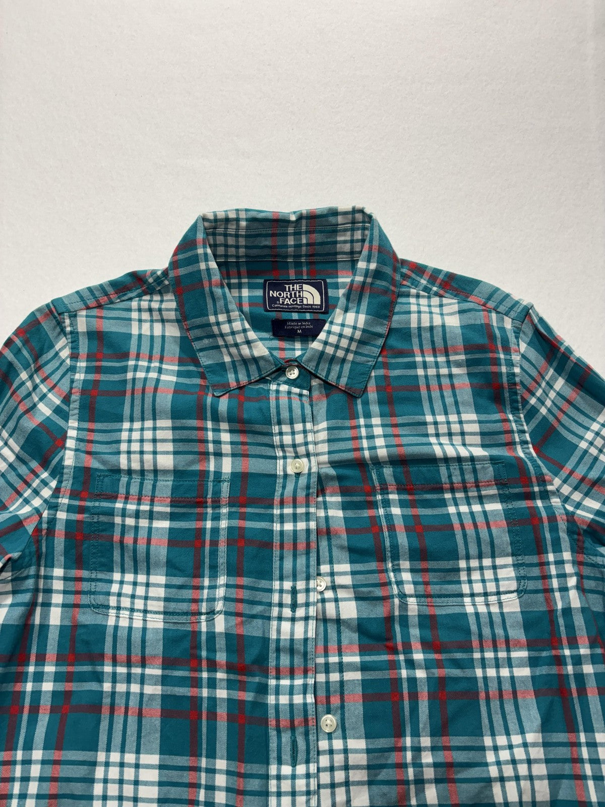 The North Face Shirt Mens Medium Green Plaid Long Sleeve Button Up Cotton Casual