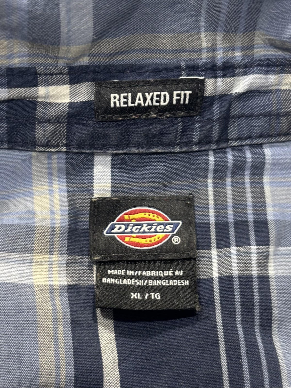 Dickies Shirt Mens XL Blue Plaid Short Sleeve Button Up Relaxed Fit Casual