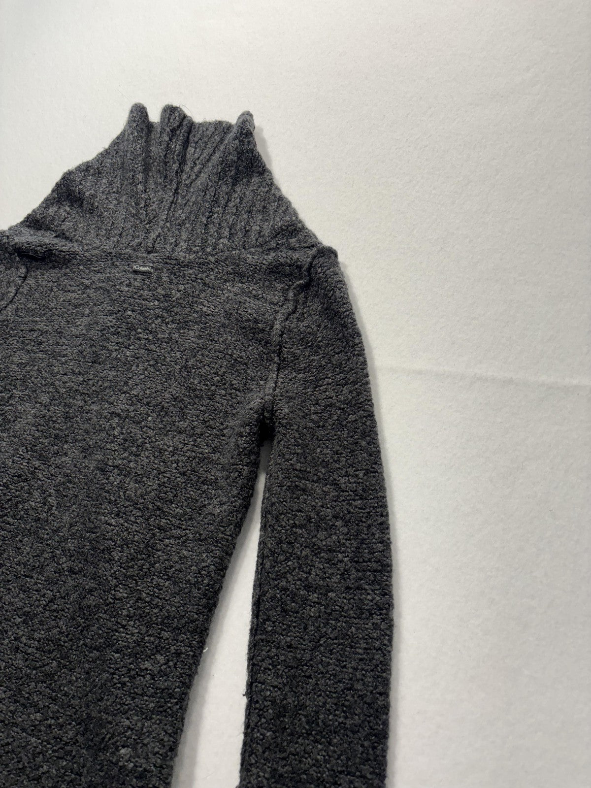 Columbia Sweater Womens Small Gray Hooded Cowl Neck Button Henley Knit