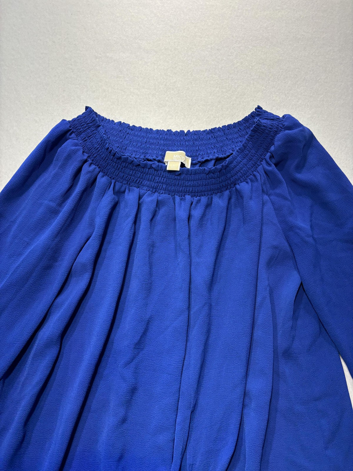Michael Kors Blouse Womens Large Blue Off Shoulder Tie Tunic Balloon Sleeve Top