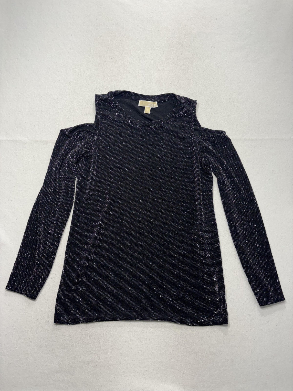 MICHAEL Michael Kors Womens Large Black Cold Shoulder Glitter Jersey Blouse Top