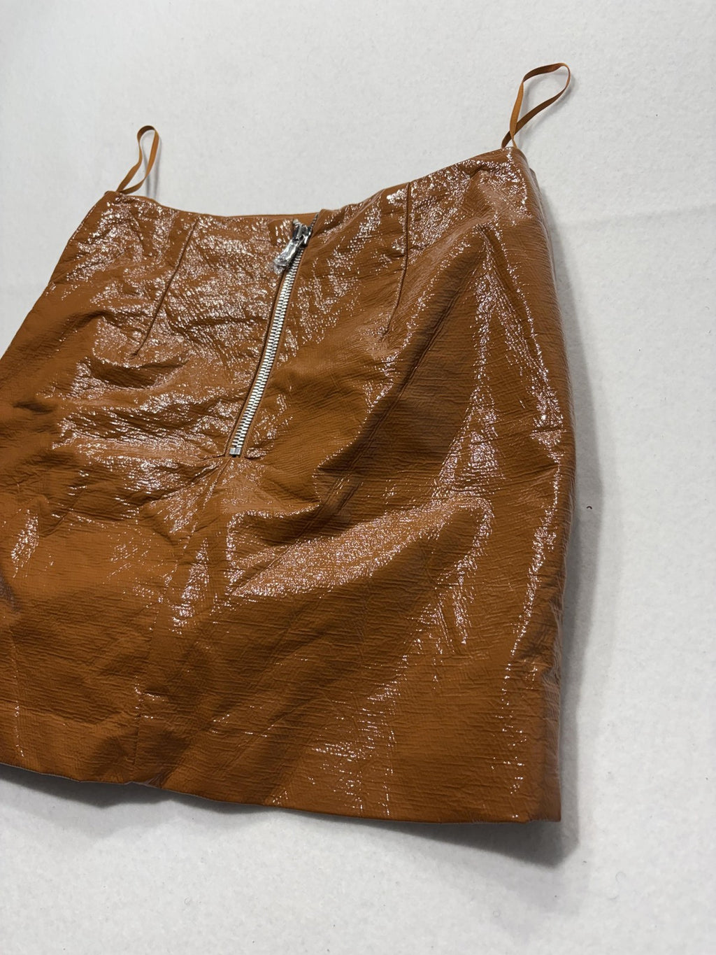 BEC + BRIDGE Skirt Womens 6 Brown Copper Faux Leather Asymmetric Drape Mini Zip