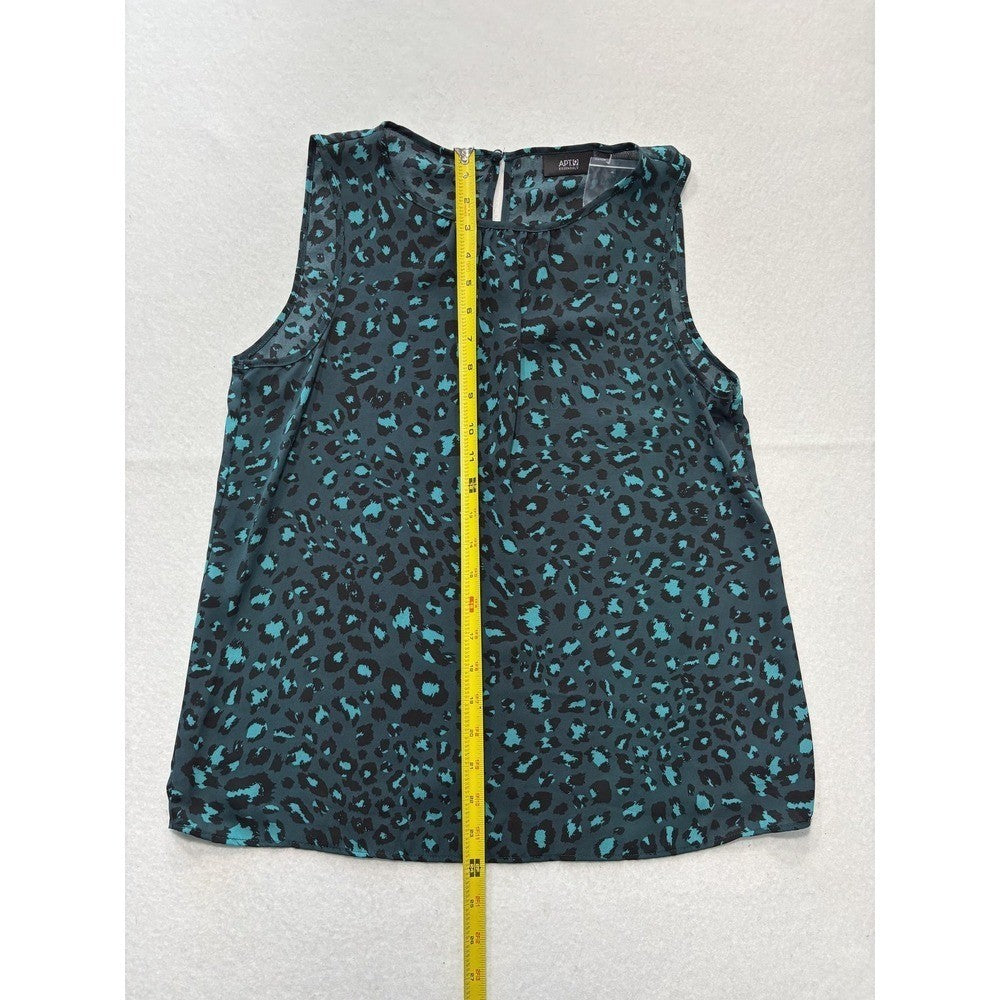 Apt. 9 Blouse Womens Medium Green Leopard Print Shirred Neck Sleeveless Top